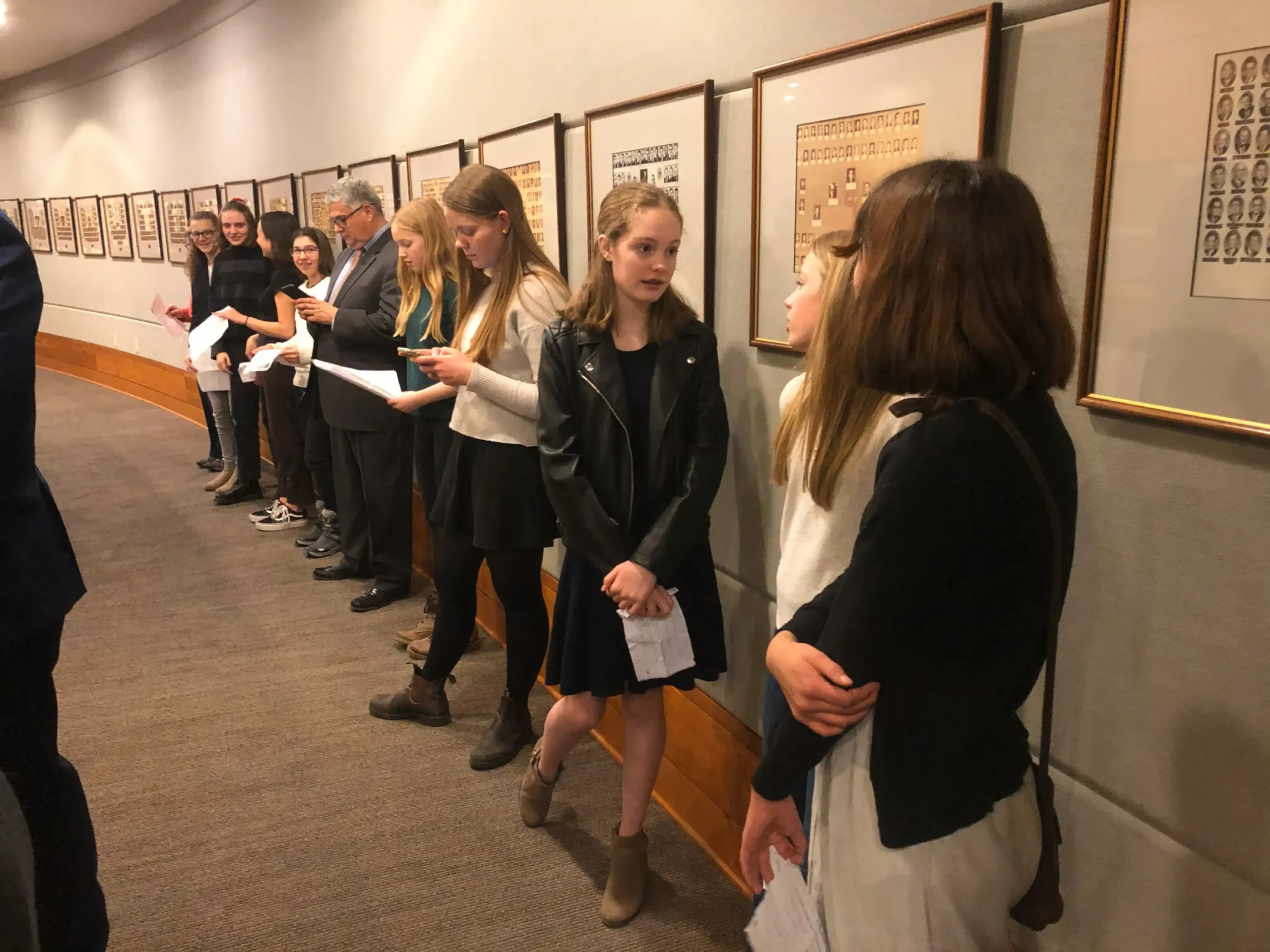 8th-graders-preparing-to-speak-on-the-Floor-2020-scaled Eighth graders preparing to speak on the Floor.